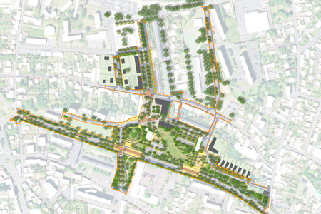 Plan d'un projet d'aménagements urbains et paysagers